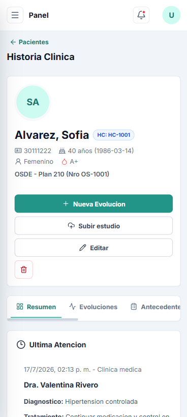 Historia clínica de Sistema Médico en un celular