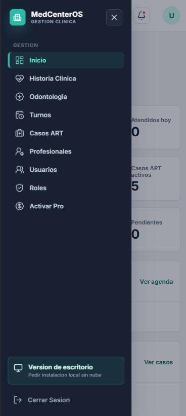 Menú de Sistema Médico en un celular